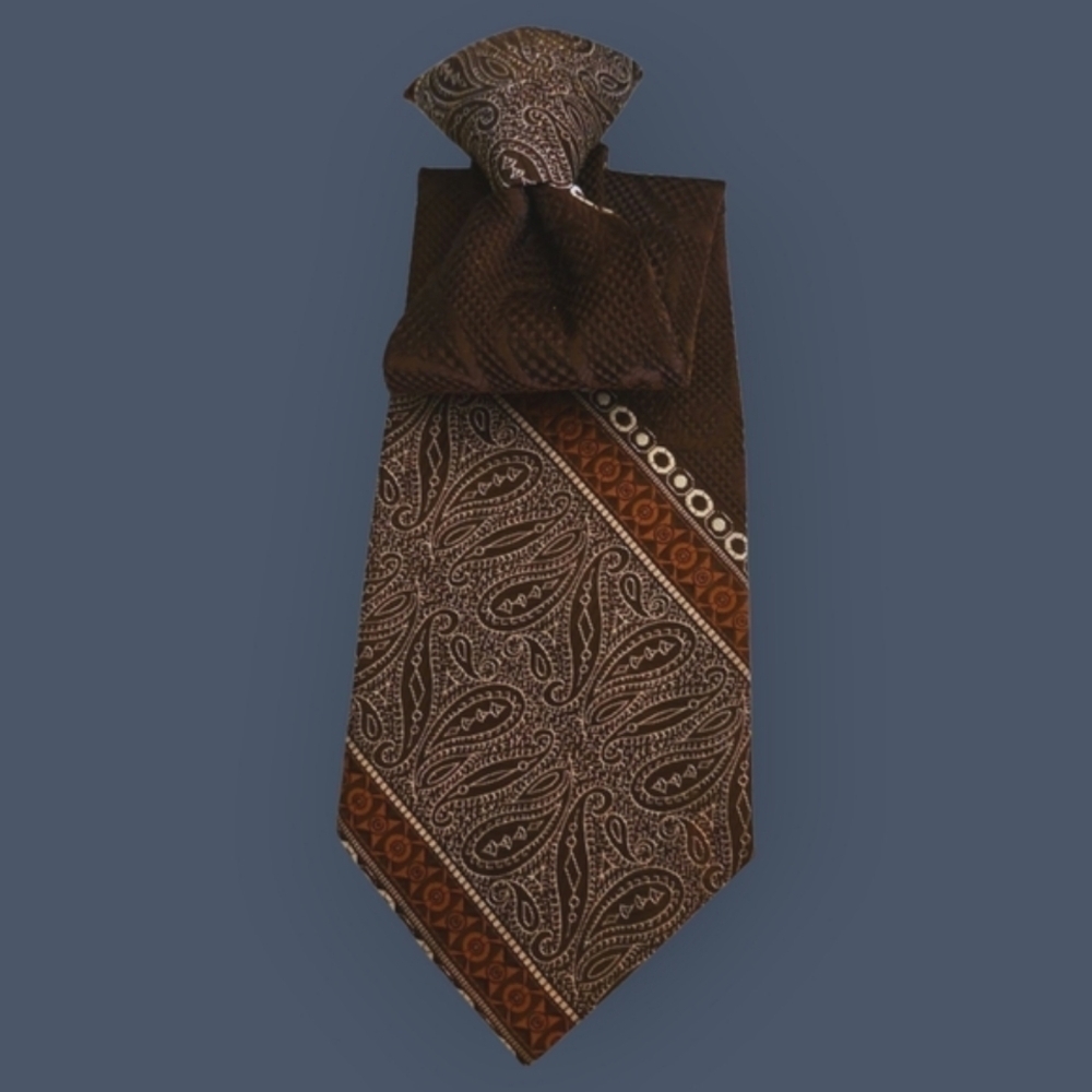 Vtg SEARS 1960s Brown Paisley Men's Clip-on Tie